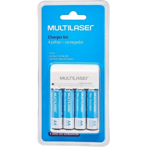 Carregador de Pilhas Multilaser AA + 4 Pilhas AA 2500Mah - CB054