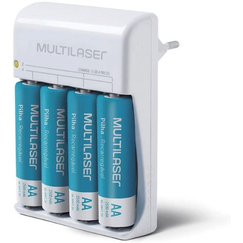 Carregador de Pilhas Multilaser AA + 4 Pilhas AA 2500Mah - CB054